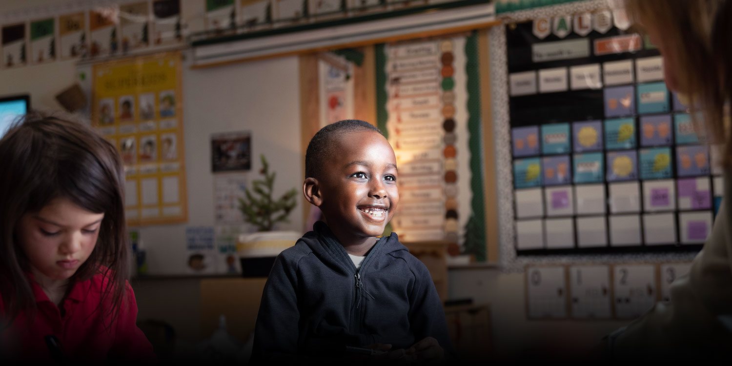 Smiling student in the classroom