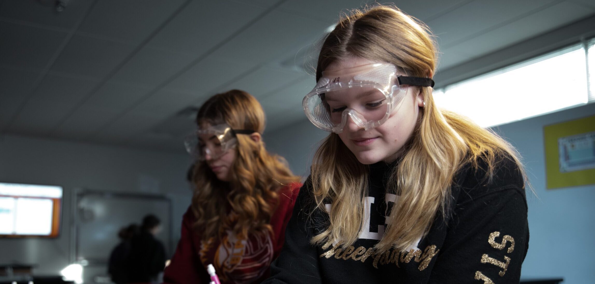 Students wearing goggles